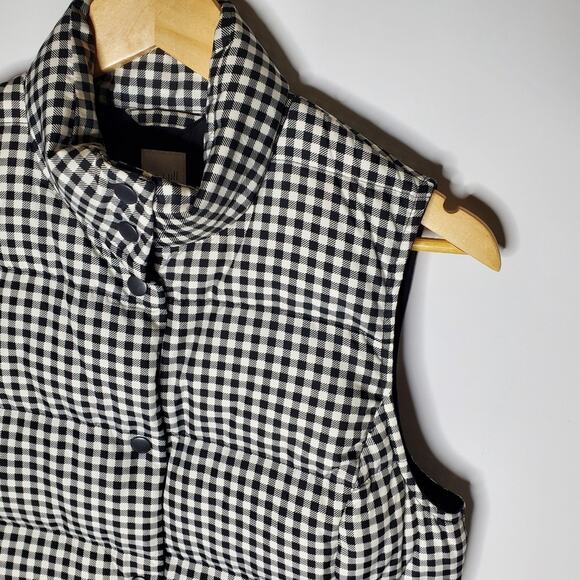 J Jill Black & White micro checkered down filled puffer vest Size Small Petite - Picture 14 of 14